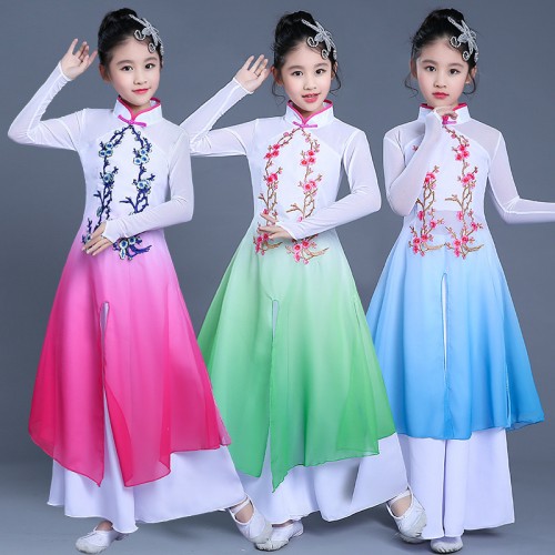 Girls traditional Chinese folk dance dresses red green blue fairy children photos ancient dance film cosplay dance costumes